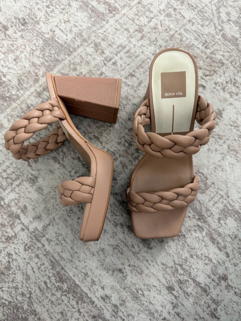 Dolce Vita Braided Block Heel Mules in Taupe